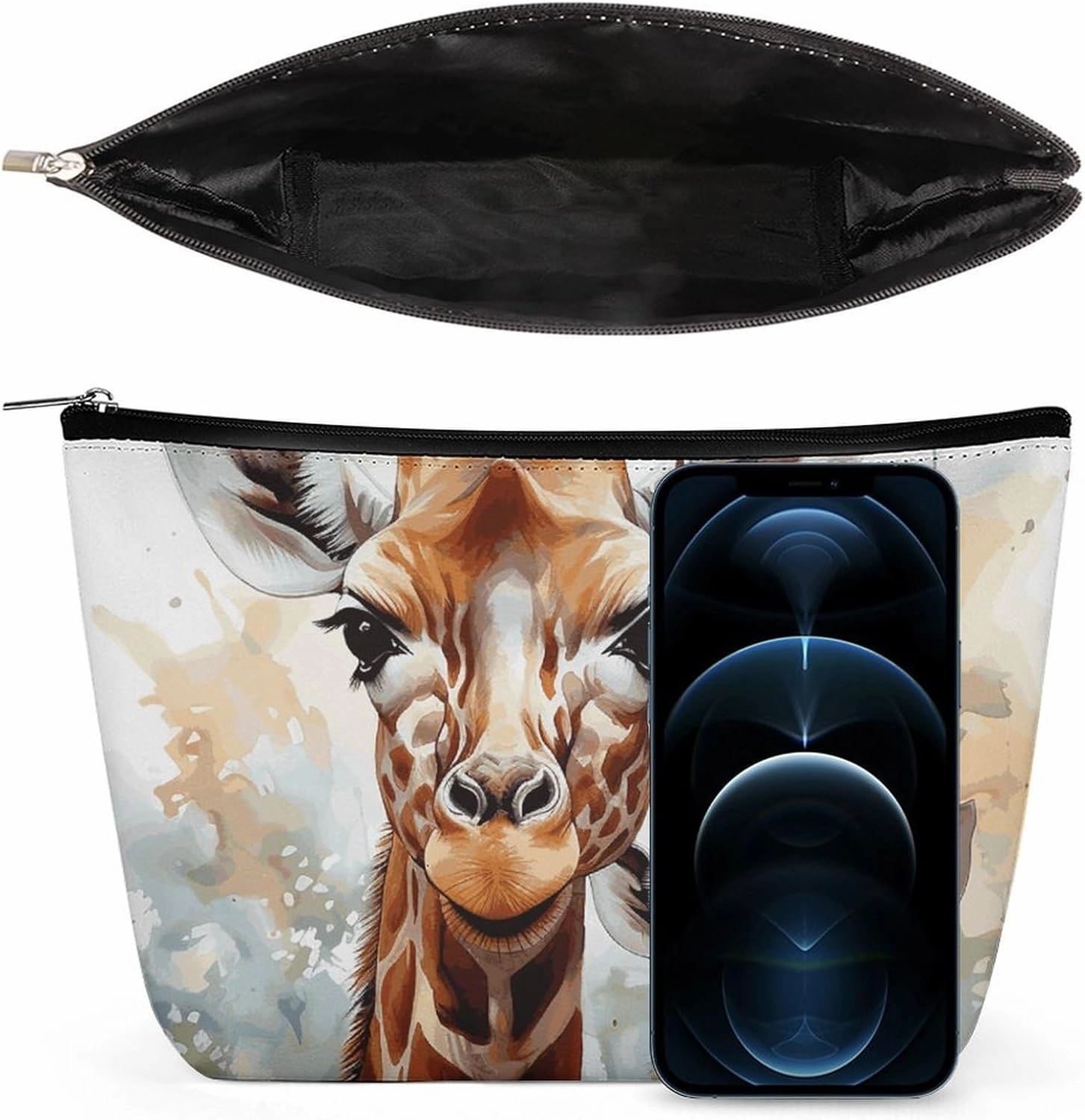 Portable Small Cosmetic Bag Cute Travel Makeup Bag Watercolor Deer Giraffe Waterproof Toiletry Bag for Women