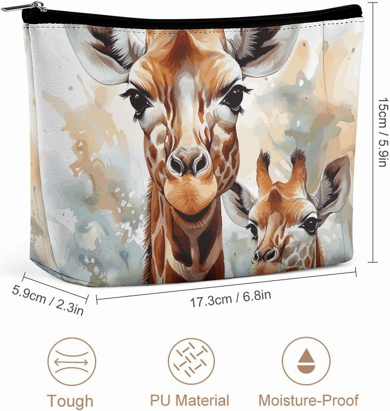 Portable Small Cosmetic Bag Cute Travel Makeup Bag Watercolor Deer Giraffe Waterproof Toiletry Bag for Women