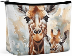Portable Small Cosmetic Bag Cute Travel Makeup Bag Watercolor Deer Giraffe Waterproof Toiletry Bag for Women