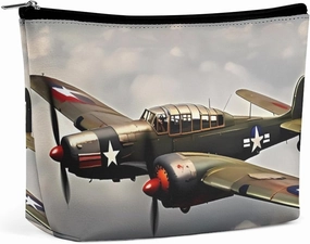 Portable Small Cosmetic Bag Cute Travel Makeup Bag World War 2 Aircraft Airplane Waterproof Toiletry Bag for Women