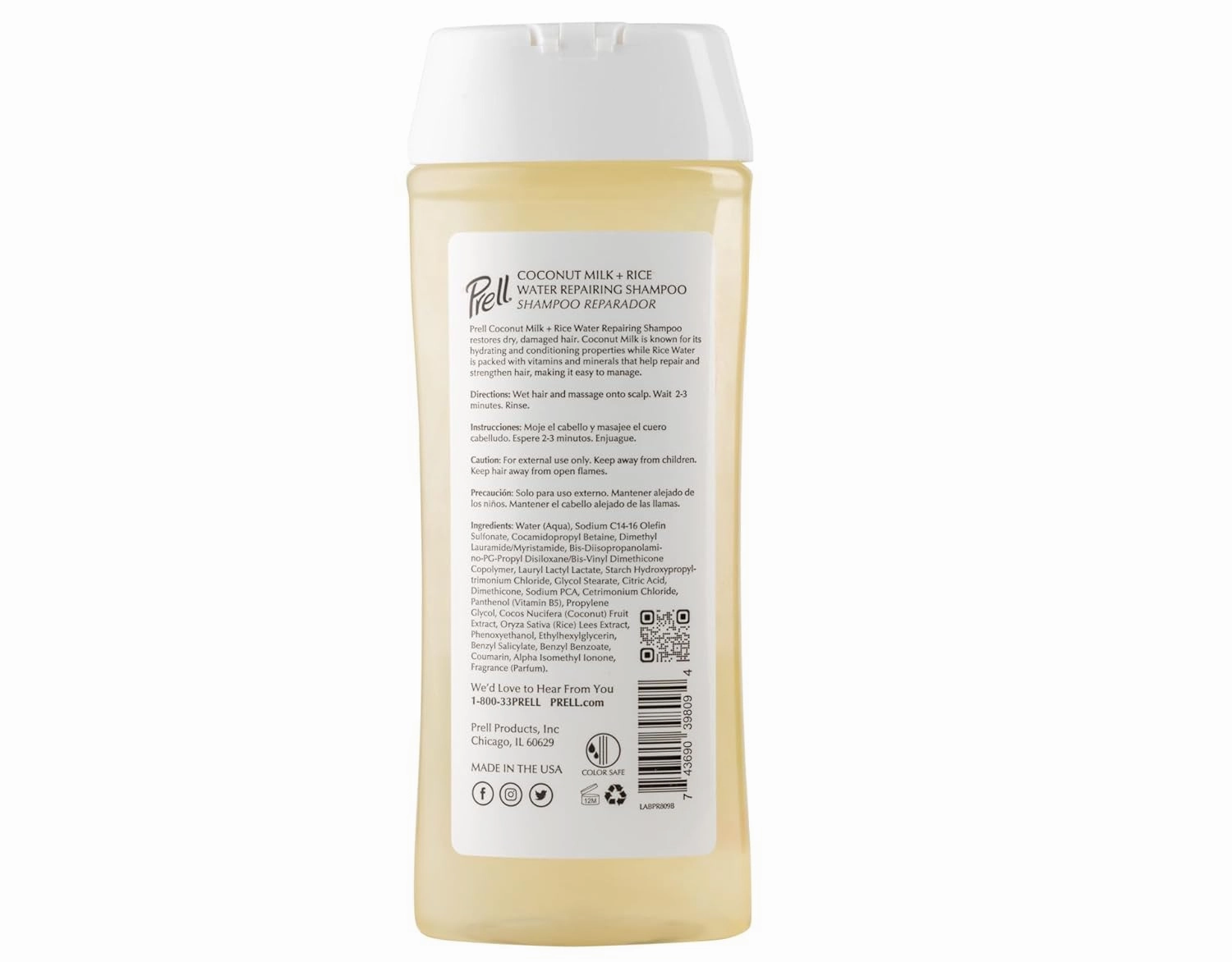 Prell Coconut Milk   Rice Water Color Safe Anti-Breakage Repairing Shampoo for Damaged Hair, 13.5 fl.oz (Pack of 3)