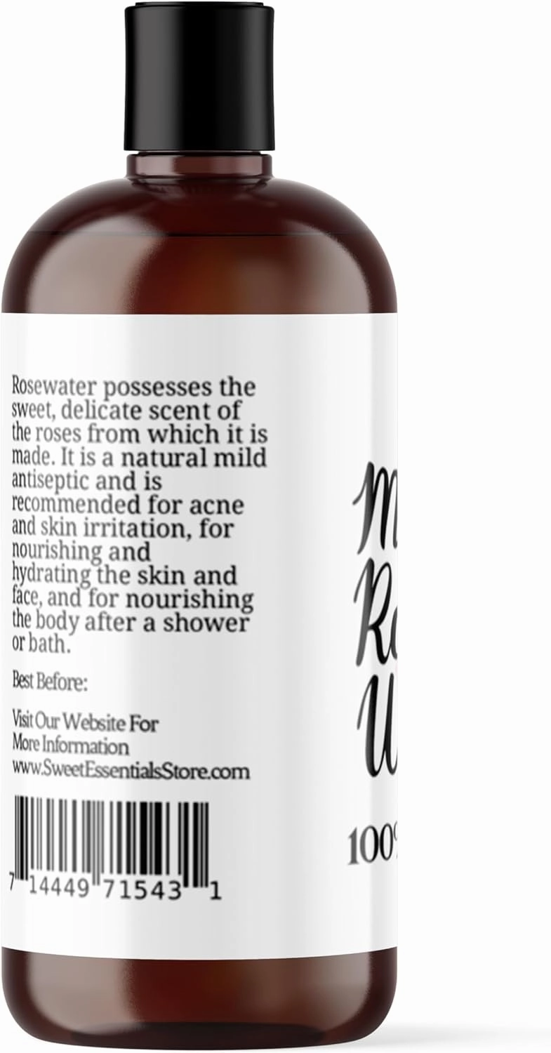 Premium Organic Moroccan Rose Water - 8oz w/Sprayer - Imported from Morocco - 100% Pure (Food Grade) No Oils or Alcohol. Perfect for Reviving, Hydrating & Rejuvenating Your Face & Neck
