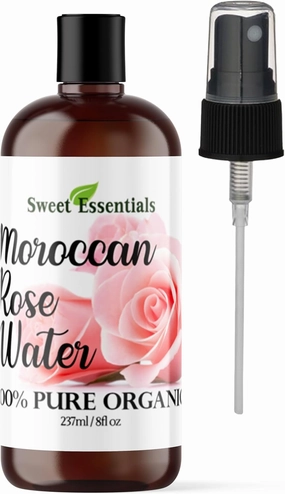 Premium Organic Moroccan Rose Water - 8oz w/Sprayer - Imported from Morocco - 100% Pure (Food Grade) No Oils or Alcohol. Perfect for Reviving, Hydrating & Rejuvenating Your Face & Neck