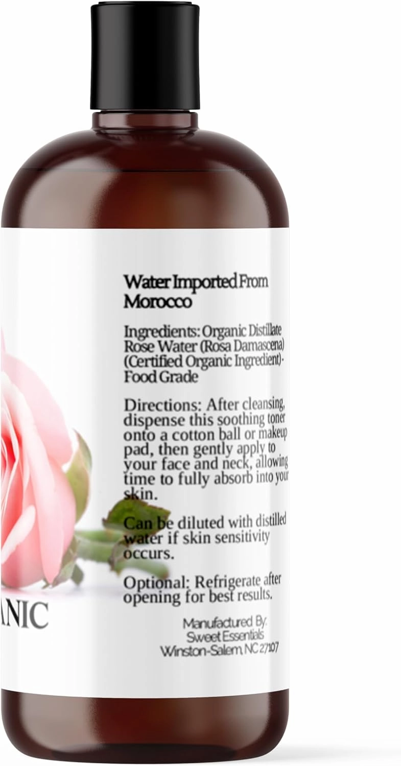 Premium Organic Moroccan Rose Water - 8oz w/Sprayer - Imported from Morocco - 100% Pure (Food Grade) No Oils or Alcohol. Perfect for Reviving, Hydrating & Rejuvenating Your Face & Neck