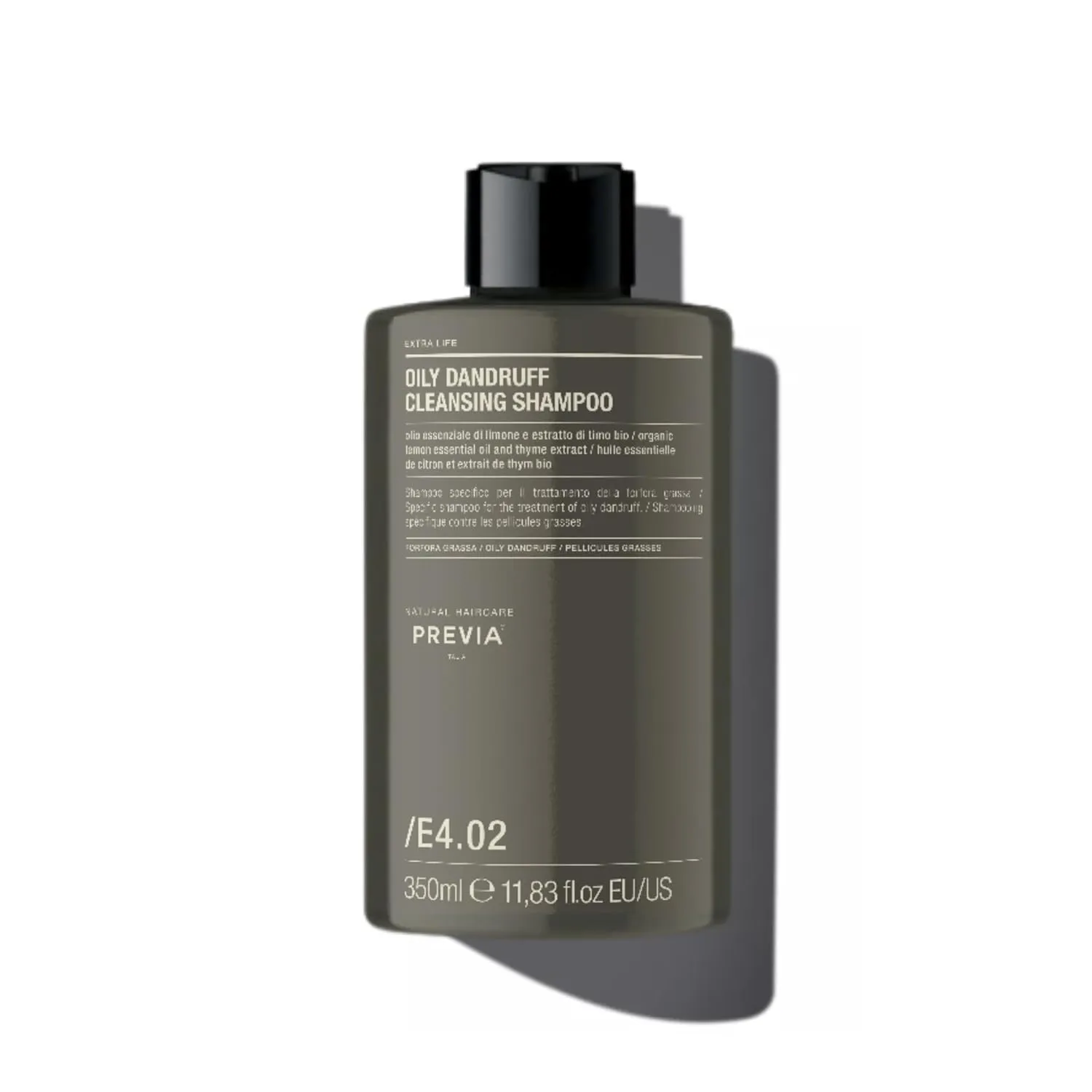 PREVIA Extralife Oily Dandruff Cleansing Shampoo | Natural Ingredients for Scalp Balance | Paraben Free, Vegan, Cruelty-Free, Dermatologically Tested | 11.83 oz