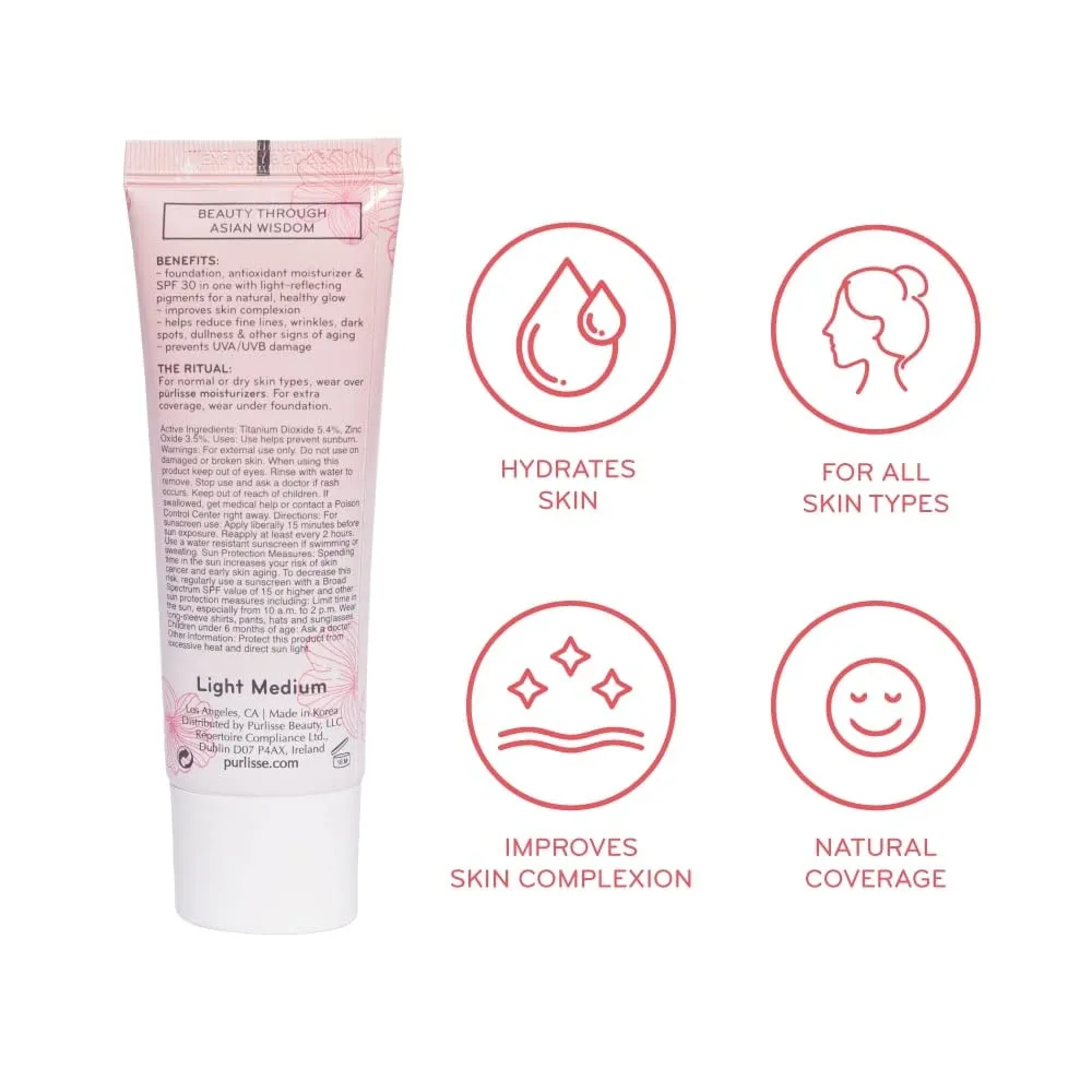 pūrlisse Ageless Glow Serum BB Cream SPF 40 - Glow BB Cream with SPF Enriched with Bakuchiol & Vitamin C to Help Improve Firmness & Reduce Wrinkles for Dewy Skin - Medium Warm (1.4 oz)