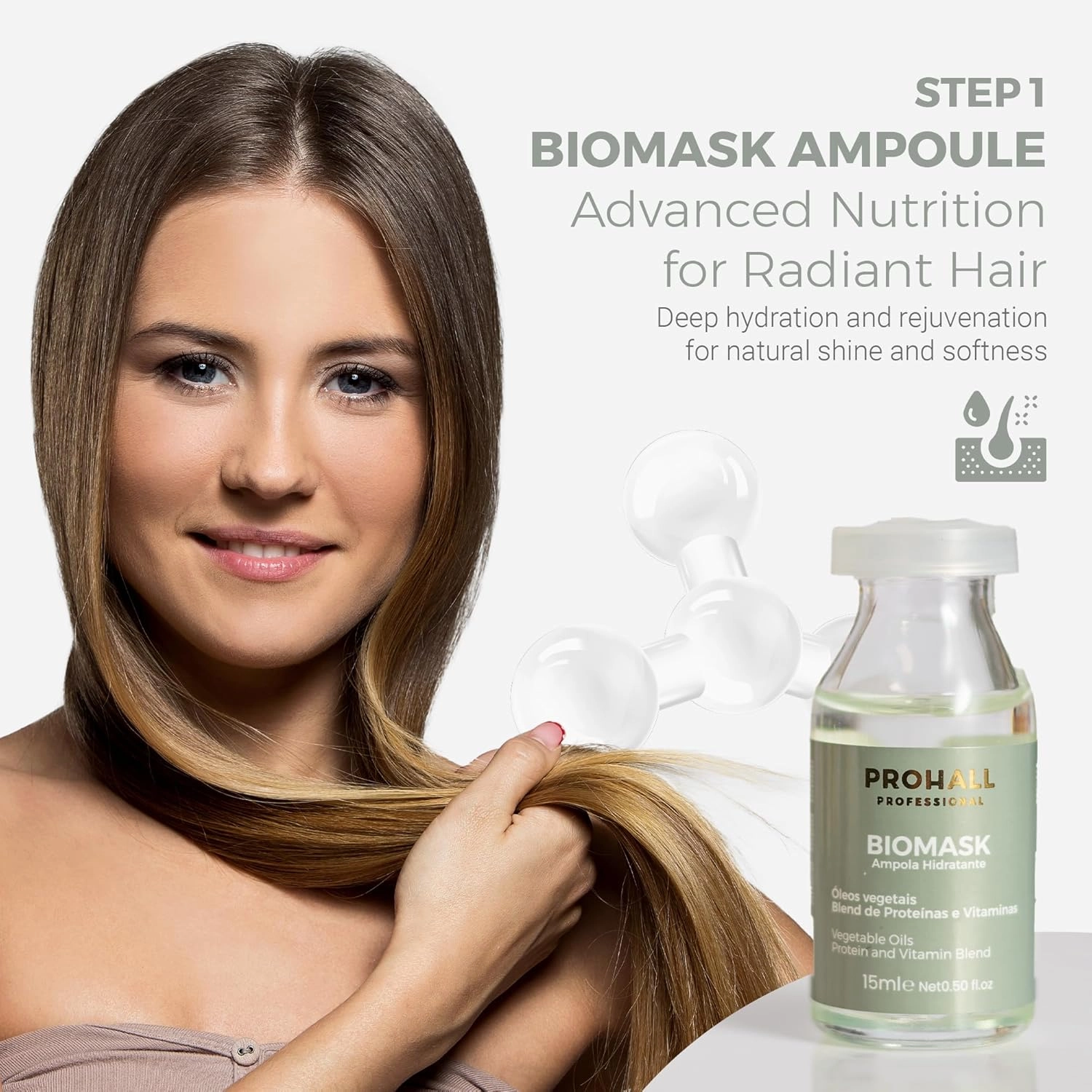 Prohall Cosmetic Ampollas Para el Cabello Maltratado Y Seco-Deep Conditioning Hair Mask for Damaged Hair Treatment - Hair Mask Protein Treatment - 3 Weeks - 3 Haircare Brazilian Ampoules Kit 1.5FLOz