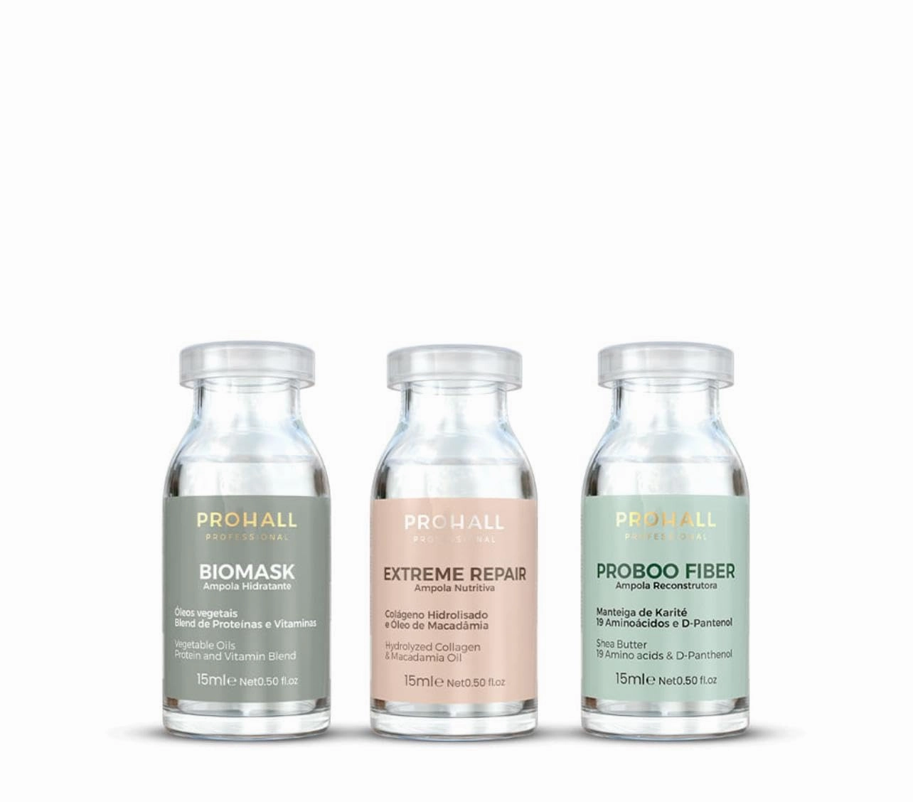 Prohall Cosmetic Ampollas Para el Cabello Maltratado Y Seco-Deep Conditioning Hair Mask for Damaged Hair Treatment - Hair Mask Protein Treatment - 3 Weeks - 3 Haircare Brazilian Ampoules Kit 1.5FLOz
