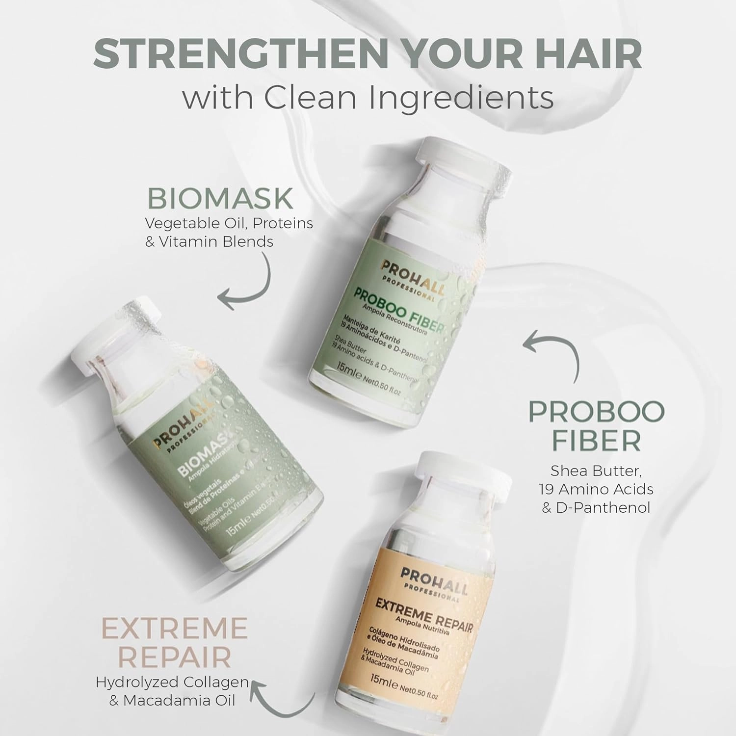 Prohall Cosmetic Ampollas Para el Cabello Maltratado Y Seco-Deep Conditioning Hair Mask for Damaged Hair Treatment - Hair Mask Protein Treatment - 3 Weeks - 3 Haircare Brazilian Ampoules Kit 1.5FLOz