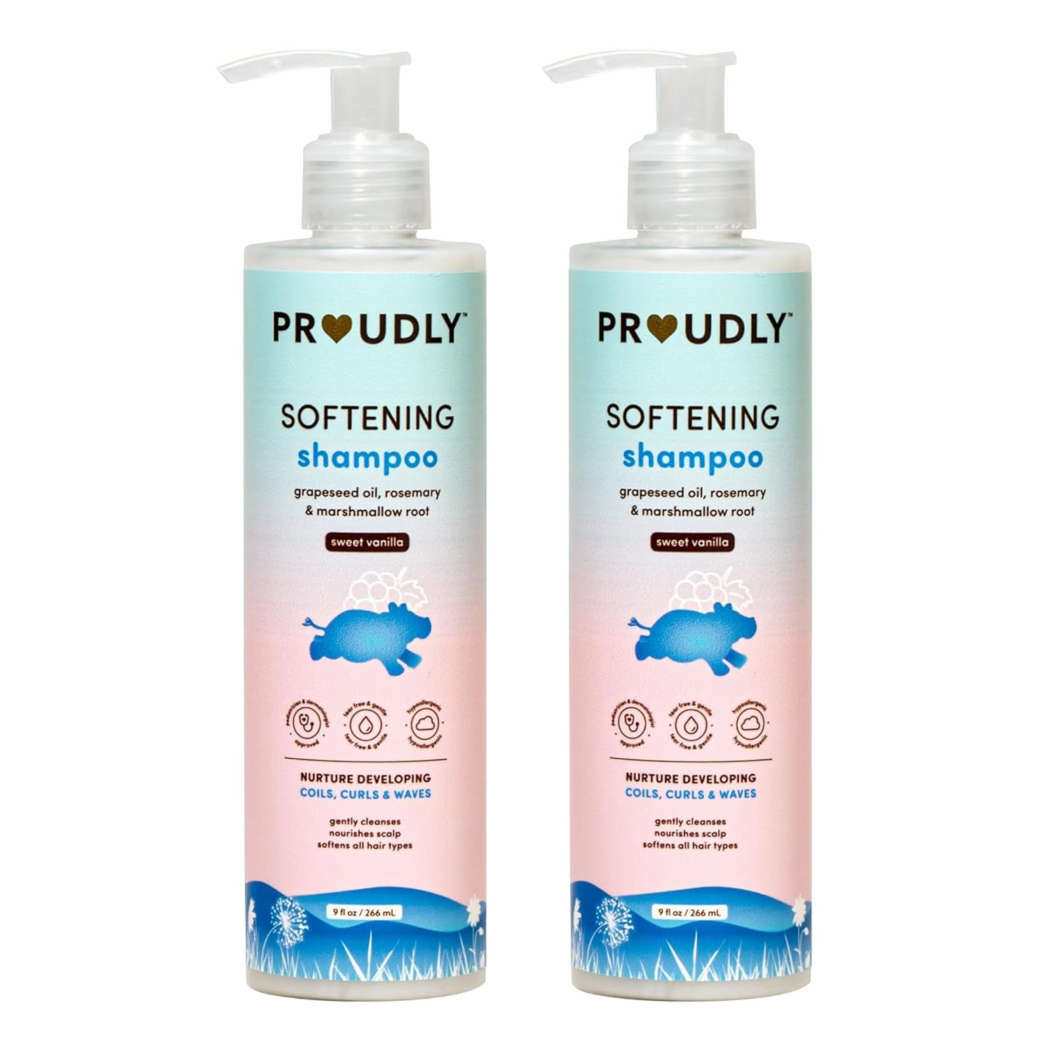 PROUDLY Softening Shampoo by Gabrielle Union & Dwyane Wade, Black & Brown Babies Coils, Curls & Waves, Tear-Free, Paraben-Free & Dermatologist-Tested, Sweet Vanilla, 9 oz, Pack of 2
