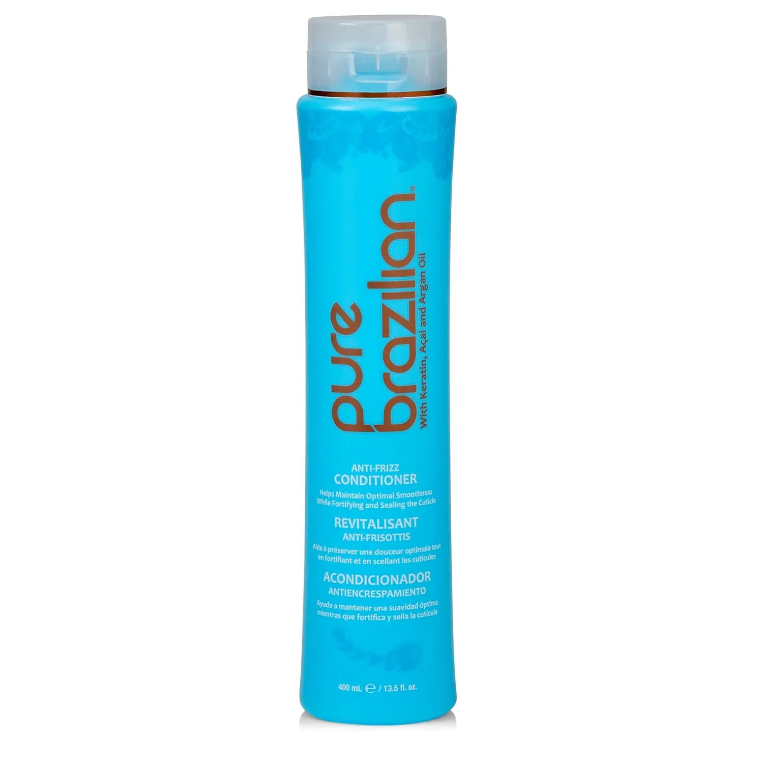 Pure Brazilian Anti-Frizz Daily Conditioner with Keratin & Acai, Smoothing & Strengthening for Shinier, Frizz-Free Hair, 13.5 Oz