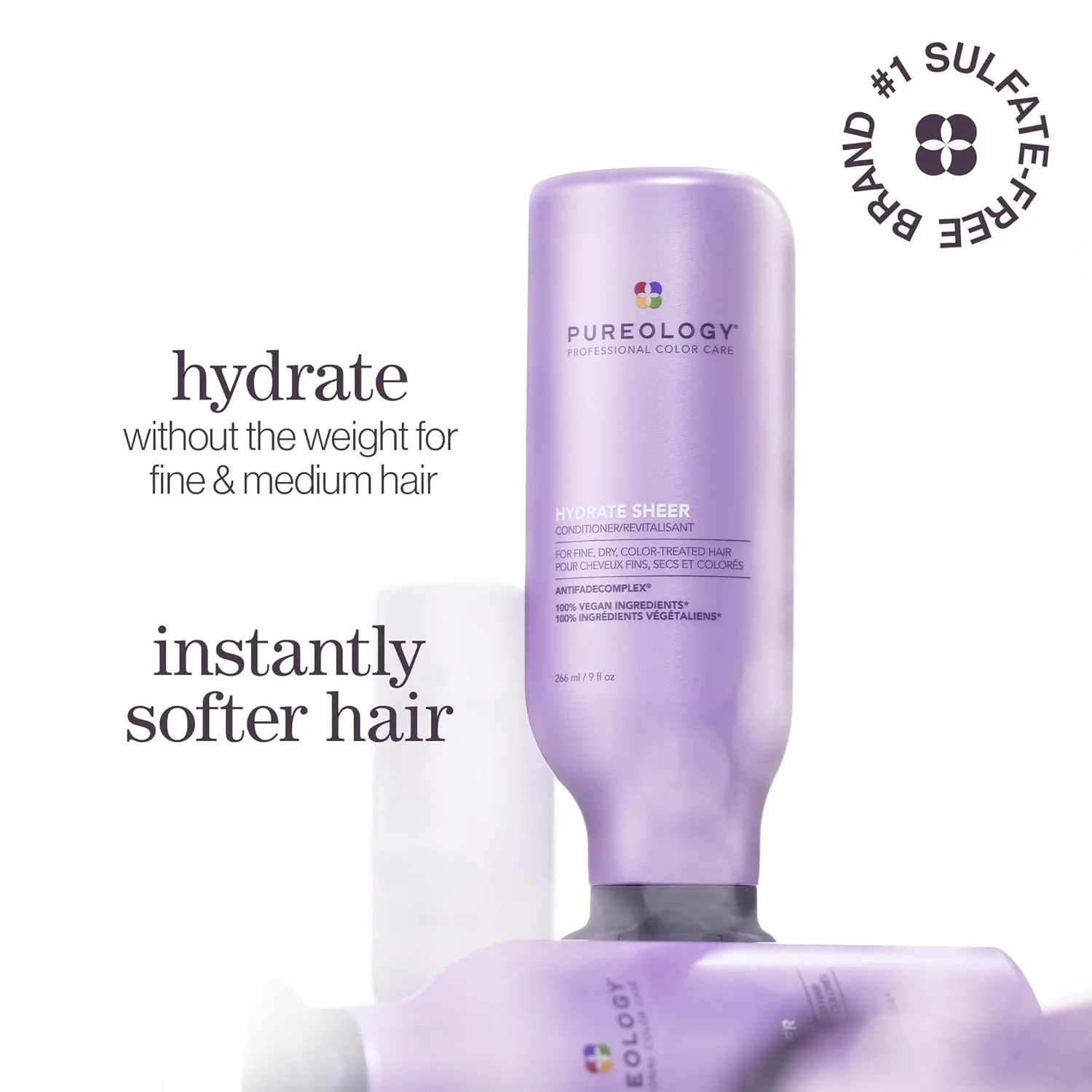 Pureology Hydrate Sheer Nourishing Conditioner - Lightweight Hydrating Shampoo For Fine or Dry Color-Treated Hair, Silicone-Free & Vegan