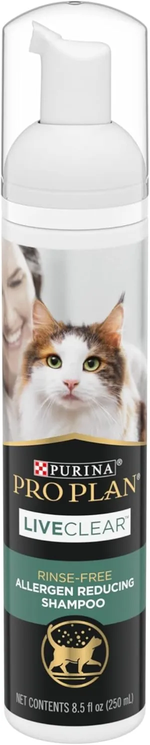 Purina Pro Plan Rinse Free, Allergen Reducing Dry Shampoo for Cats, LIVECLEAR Cleansing Foam - 8.5 oz