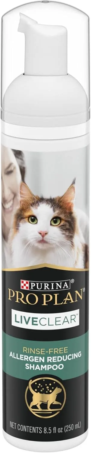 Purina Pro Plan Rinse Free, Allergen Reducing Dry Shampoo for Cats, LIVECLEAR Cleansing Foam - 8.5 oz
