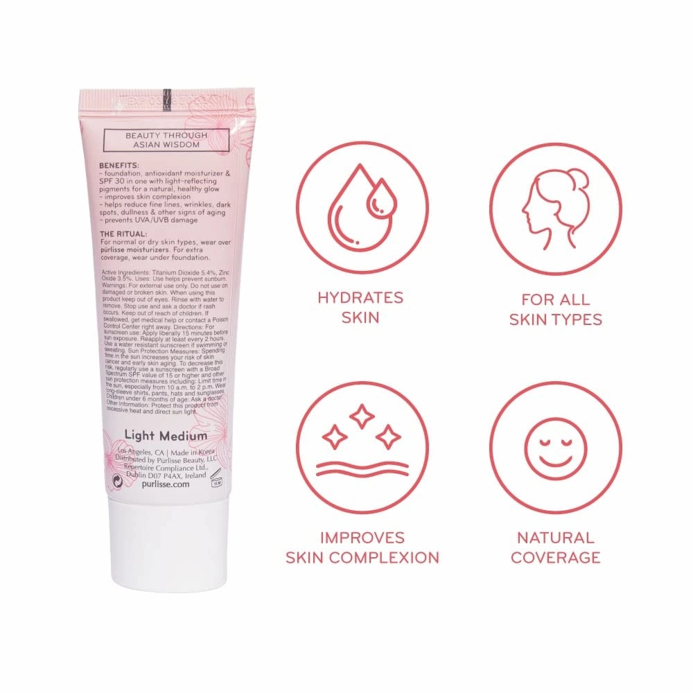 pūrlisse Ageless Glow Serum BB Cream SPF 40 - Glow BB Cream with SPF Enriched with Bakuchiol & Vitamin C to Help Improve Firmness & Reduce Wrinkles for Dewy Skin - Medium Tan (1.4 oz)