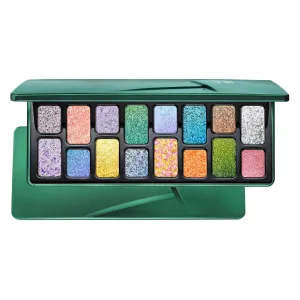 Qianyan Pro 16-Color All Shimmer Eyeshadow Palette - Metallic Pressed Powder with High-Pigmented Formula, Long-Lasting Shimmer Makeup (08 Ambition) | C-Beauty Must-Have