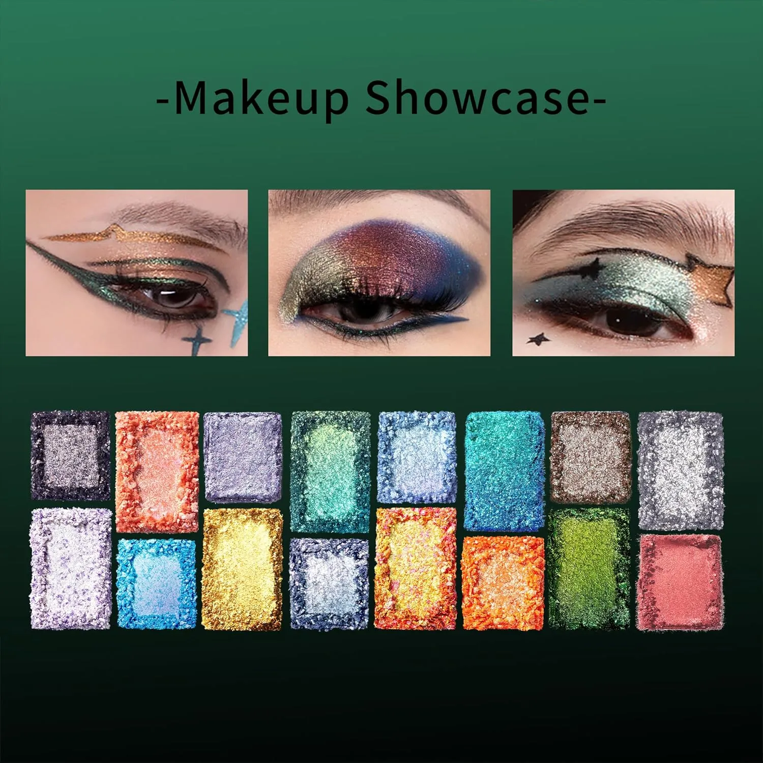 Qianyan Pro 16-Color All Shimmer Eyeshadow Palette - Metallic Pressed Powder with High-Pigmented Formula, Long-Lasting Shimmer Makeup (08 Ambition) | C-Beauty Must-Have