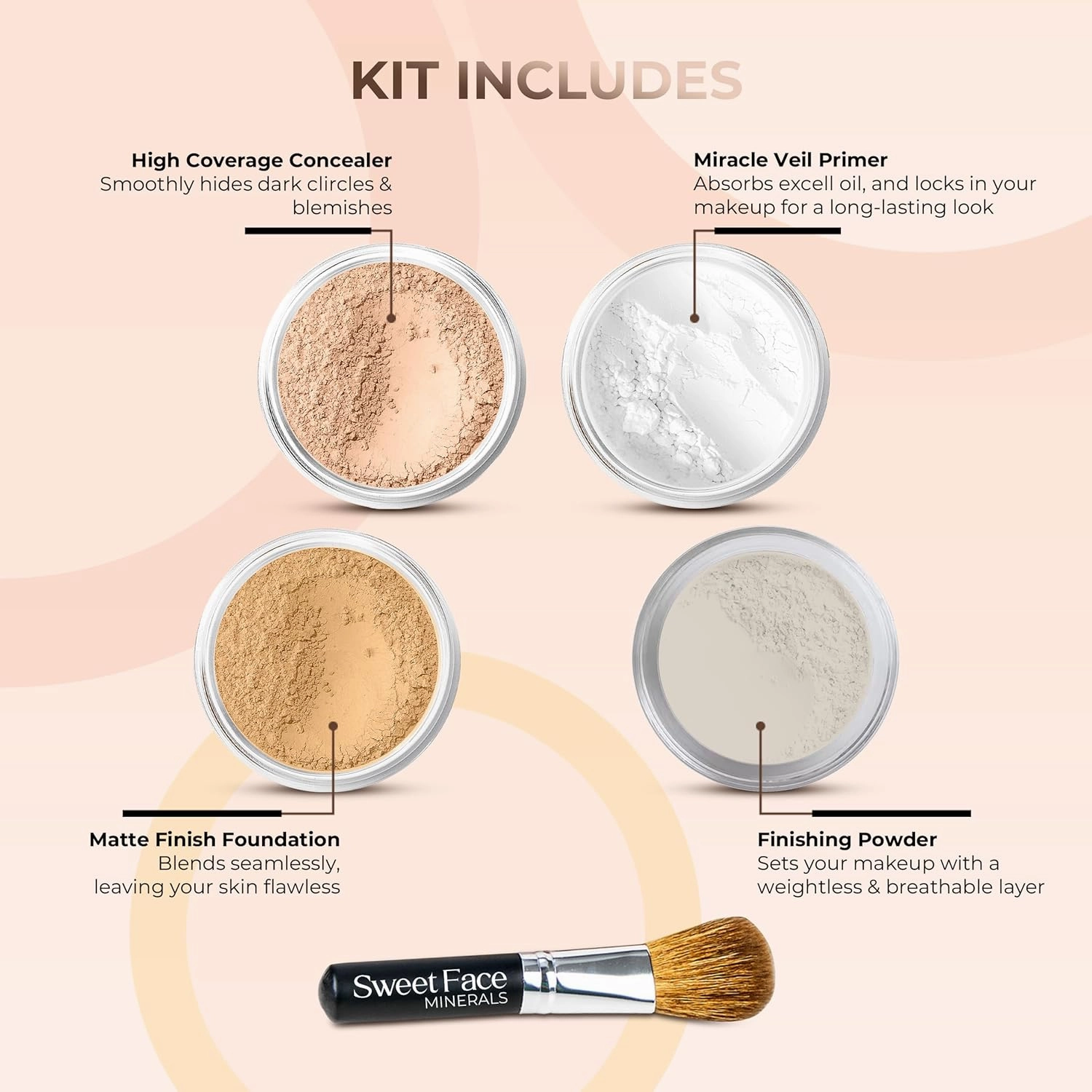 QUICK FIX KIT (MEDIUM CONCEALER & BEIGE FOUNDATION) Mineral Makeup Starter Set Sample Size Matte Bare Face Powder