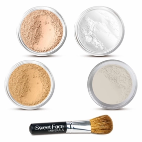 QUICK FIX KIT (MEDIUM CONCEALER & BEIGE FOUNDATION) Mineral Makeup Starter Set Sample Size Matte Bare Face Powder