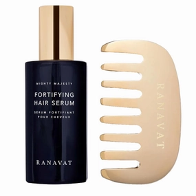 RANAVAT Mighty Majesty Fortifying Hair Serum & Kansa Hair Comb Duo - Haircare Bundle with Hair Oil Serum for Hydration with Jasmine and Amla & Kansa Metal Comb for Massages and Detoxifying (2 pc)