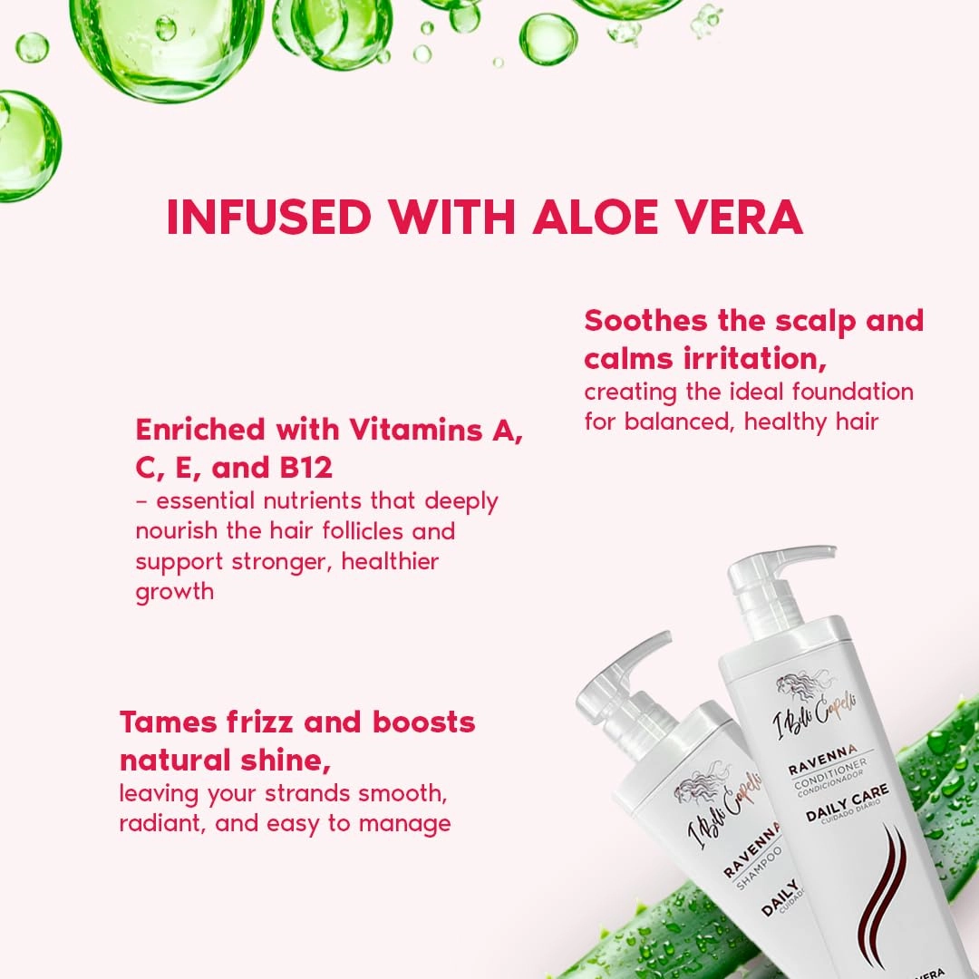 Ravenna Aloe Vera Shampoo & Conditioner Set – Sulfate & Paraben-Free, Deep Moisture, Breakage Reduction for Dry, Damaged & All Hair Types, 2×1L (33.8 fl oz each)