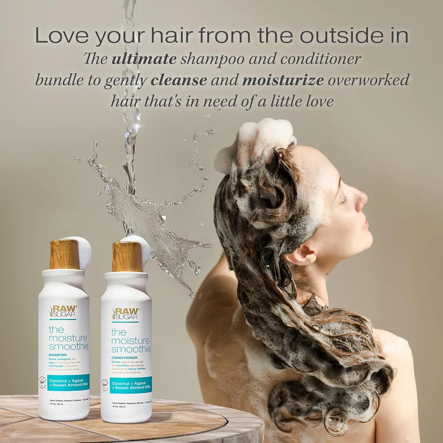 Raw Sugar Moisture Smoothie Shampoo and Conditioner with Coconut Oil, Agave, & Sweet Almond Milk, Hydrates & Nourishes Dry Hair, Formulated without Sulfates   Parabens