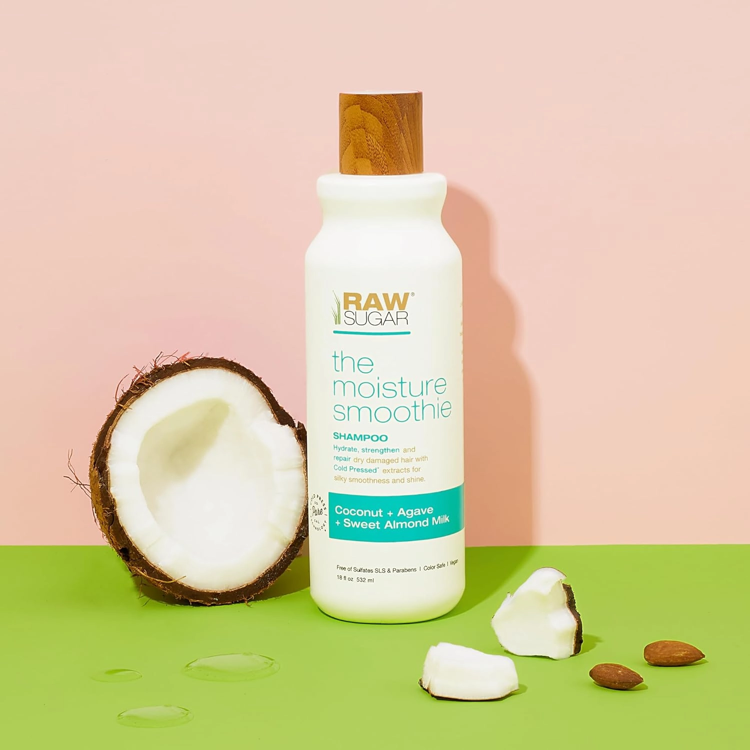 Raw Sugar The Moisture Smoothie Travel Bundle (Pack of 4) Travel Size Shampoo (3 oz) Conditioner (3 oz) Hair Mask (2.5 oz) & Shampoo (18 oz) Hydrates & Nourishes Dry Hair, Formulated Without Sulfates
