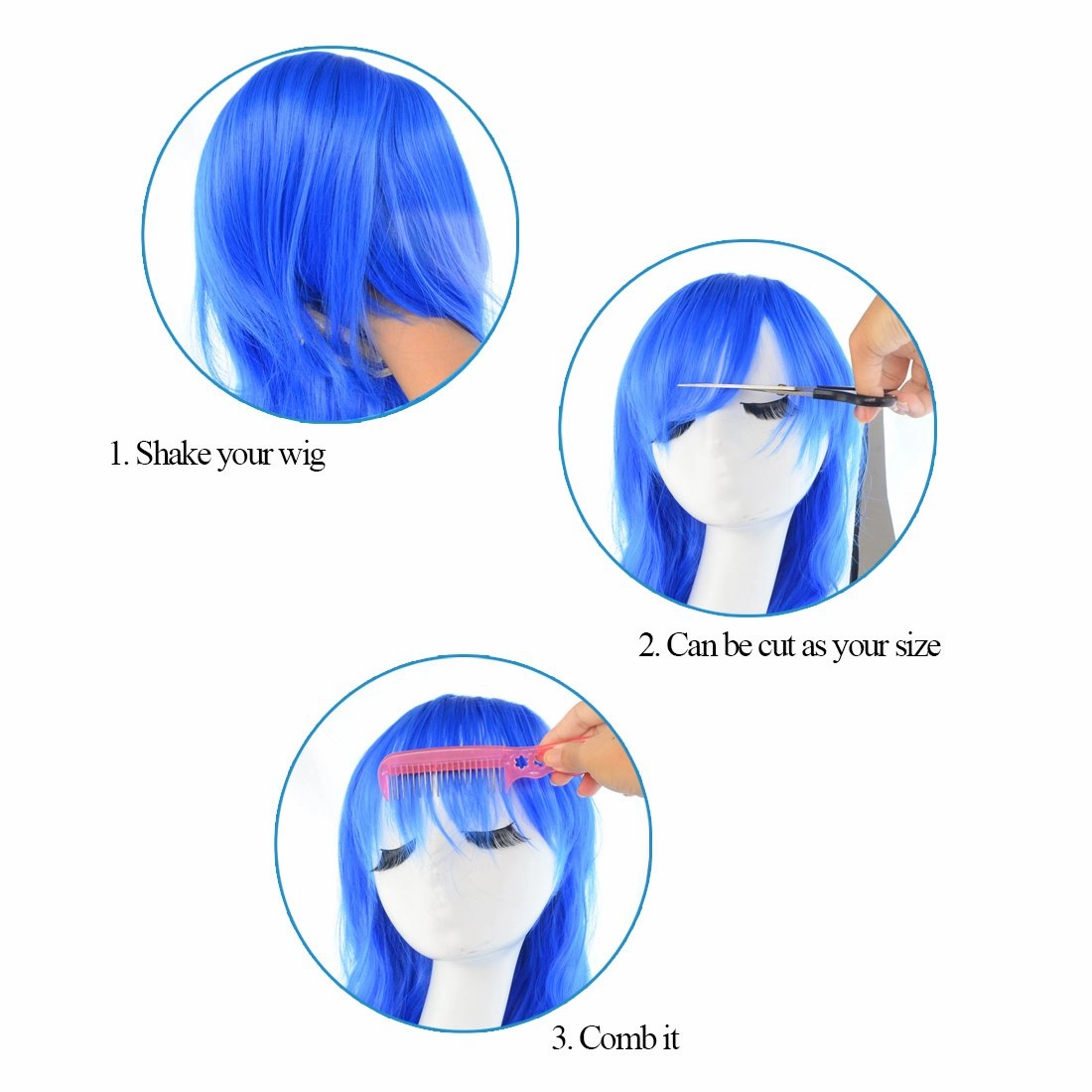 Rbenxia Curly Cosplay Wig Long Hair Heat Resistant Spiral Costume Wigs Anime Fashion Wavy Curly Cosplay Daily Party Blue 32" 80cm
