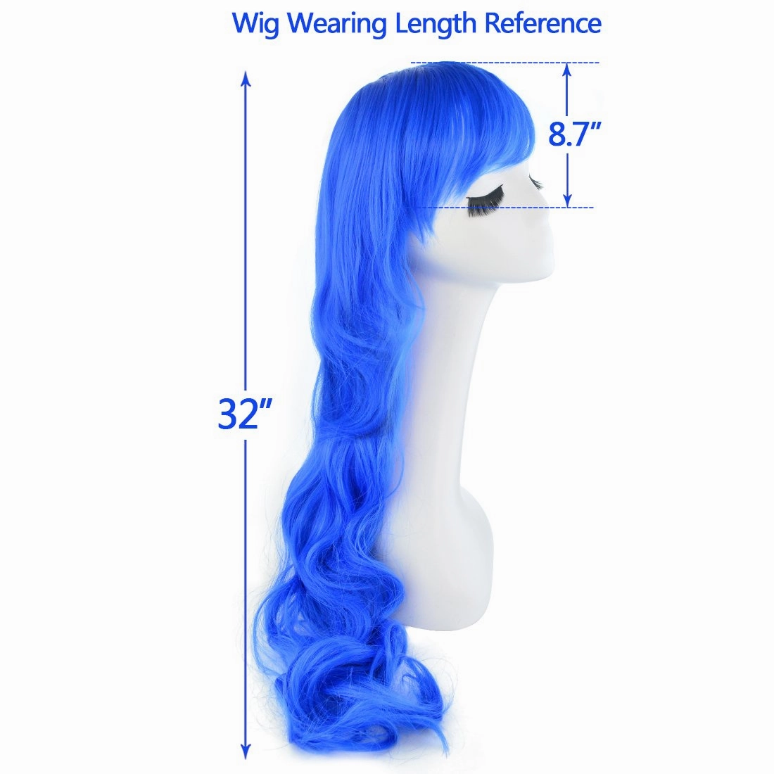 Rbenxia Curly Cosplay Wig Long Hair Heat Resistant Spiral Costume Wigs Anime Fashion Wavy Curly Cosplay Daily Party Blue 32" 80cm