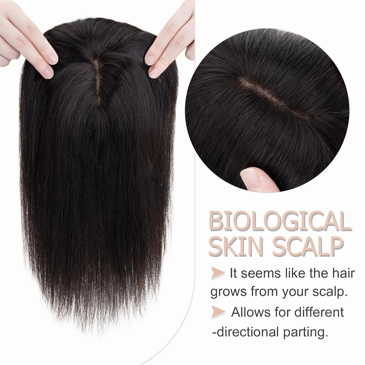 Real Human Hair Toppers for Women With Bangs - 13*15 cm Larger Silk Base, 150% Density Clip In Topper Hairpieces - 14 Inch Natural Black