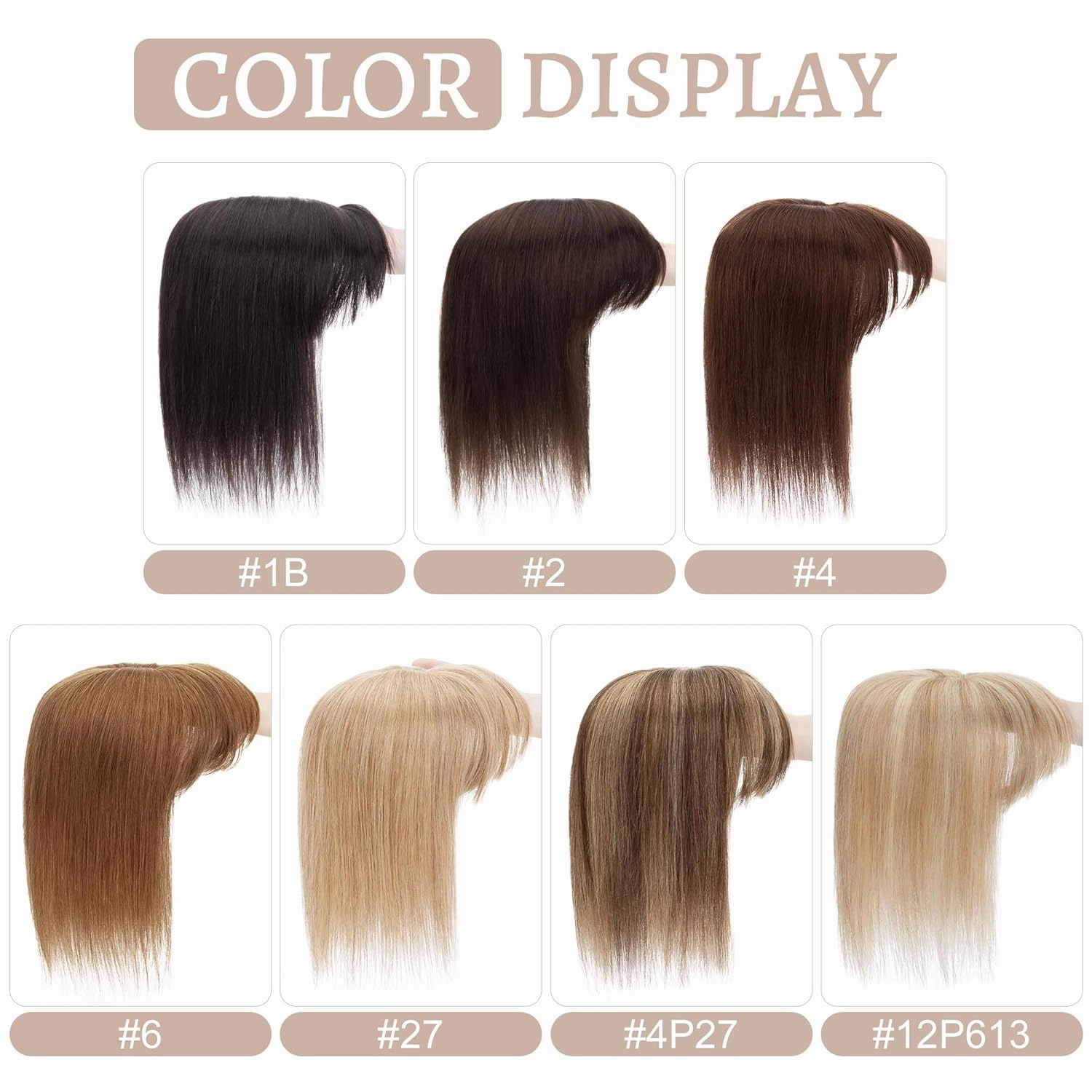 Real Human Hair Toppers for Women With Bangs - 13*15 cm Larger Silk Base, 150% Density Clip In Topper Hairpieces - 14 Inch Natural Black
