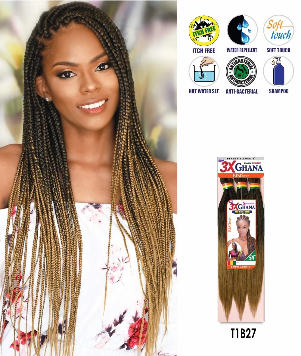 REALISTIC - Multi Pack Deals! Pre-stretched X-Pression 3X Ghana Braids unfolded 50" 100% Kanekalon Easy to Braid Itch Free (5-PACK, 27)
