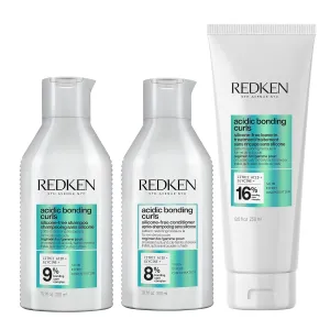 REDKEN Acidic Bonding Curls Shampoo, Conditioner & Leave-In Treatment Set For Coily and Curly Hair - Curl Control   Definition, With Citric Acid, Avocado Oil and Shea Butter, Silicone-Free