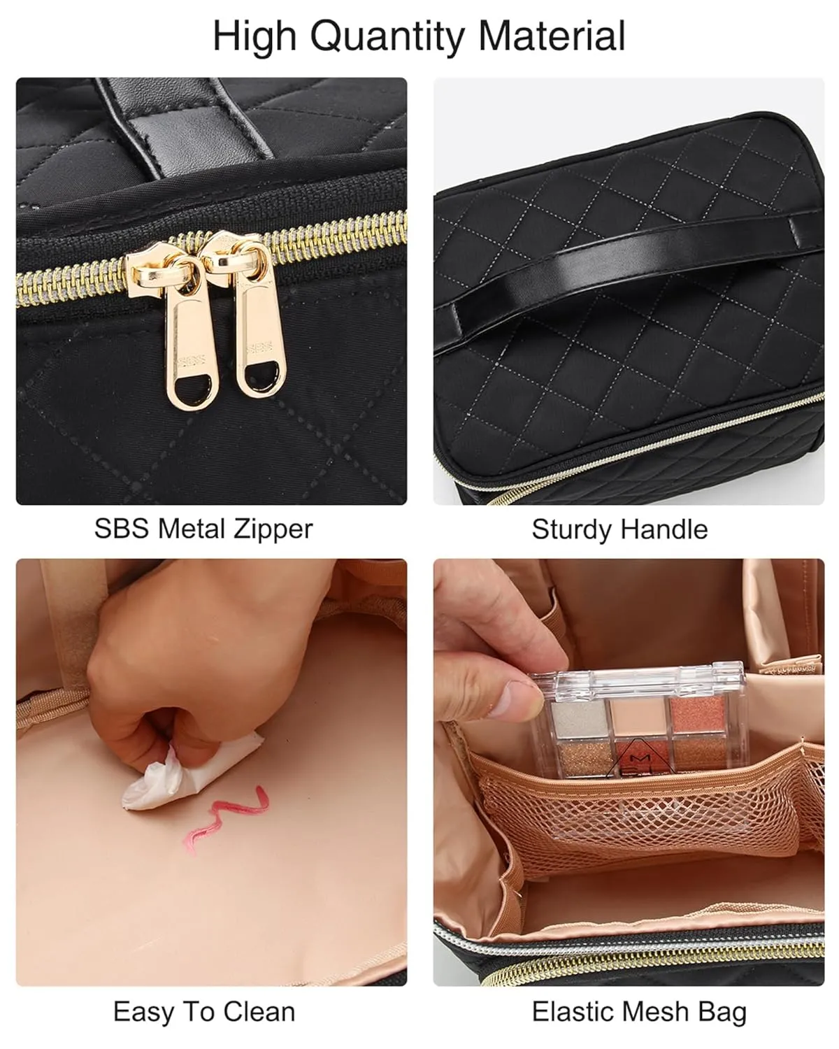 Relavel Makeup Bag, Large Capacity Travel Makeup Bag Organizer, Waterproof Cosmetic Bag with Adjustable Dividers for Women, Make Up Brush Holder Makeup Case with Compartments (Black)