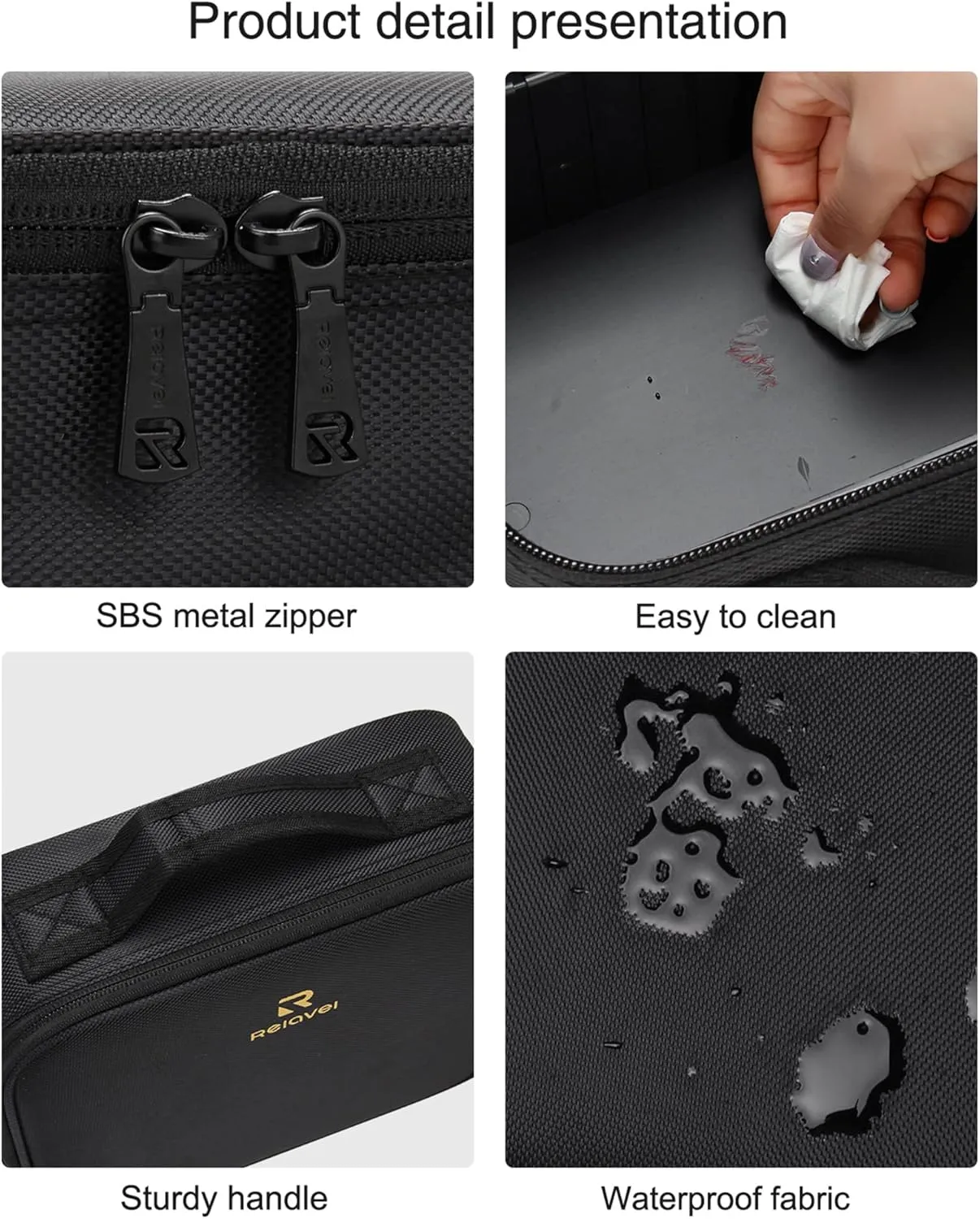 Relavel Makeup Bag, Makeup Organizer Bag Travel Train Case Portable Cosmetic Artist Storage Bag with Adjustable Baffle for Makeup Brush Jewelry (Black)
