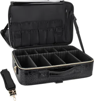 Relavel Makeup Case Large Makeup Bag Professional Train Case 16.5 inches Travel Cosmetic Organizer Brush Holder Waterproof Makeup Artist Storage Box, Large Capacity (Crocodile Pattern, Large)