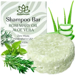 Relaxcation MADE IN USA Organic Rosemary and Aloe Vera Solid Shampoo Bar for Hair Growth, Refreshing and Hydrating | Herbal Shampoo with Rosemary, Peppermint, Castor Oil, Argan Oil, and Betaine
