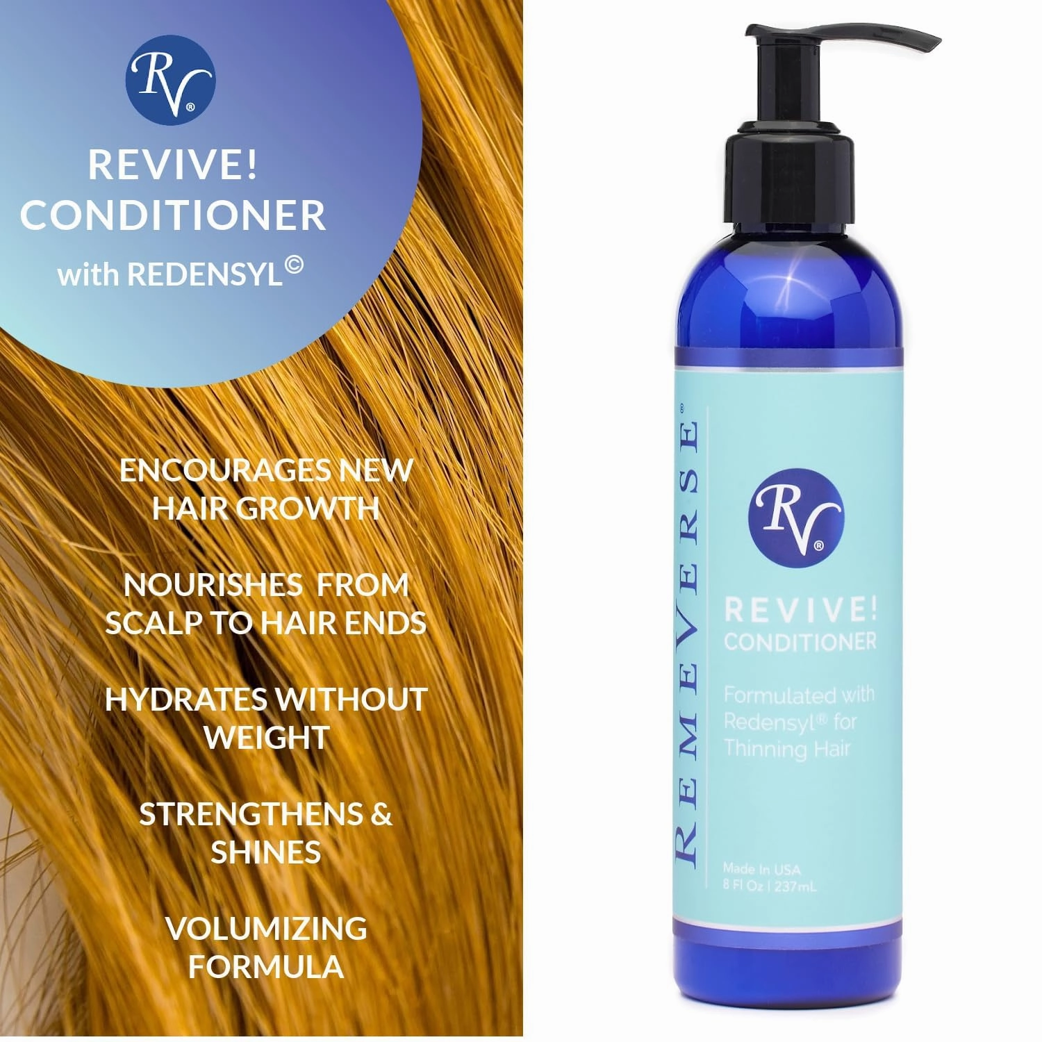 RemeVerse Replenishing Conditioner- Hydrates and Fortifies Follicle Strand with Redensyl, Infused with Biotin for Thinning Hair and Protein for Smooth Follicle Strand - Natural Scent Conditioner 237mL