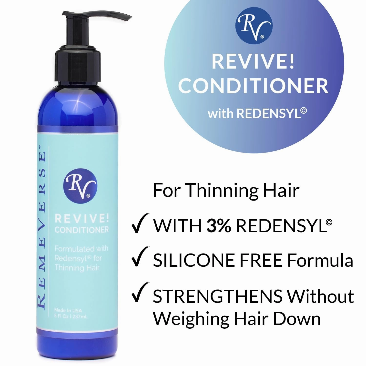 RemeVerse Replenishing Conditioner- Hydrates and Fortifies Follicle Strand with Redensyl, Infused with Biotin for Thinning Hair and Protein for Smooth Follicle Strand - Natural Scent Conditioner 237mL