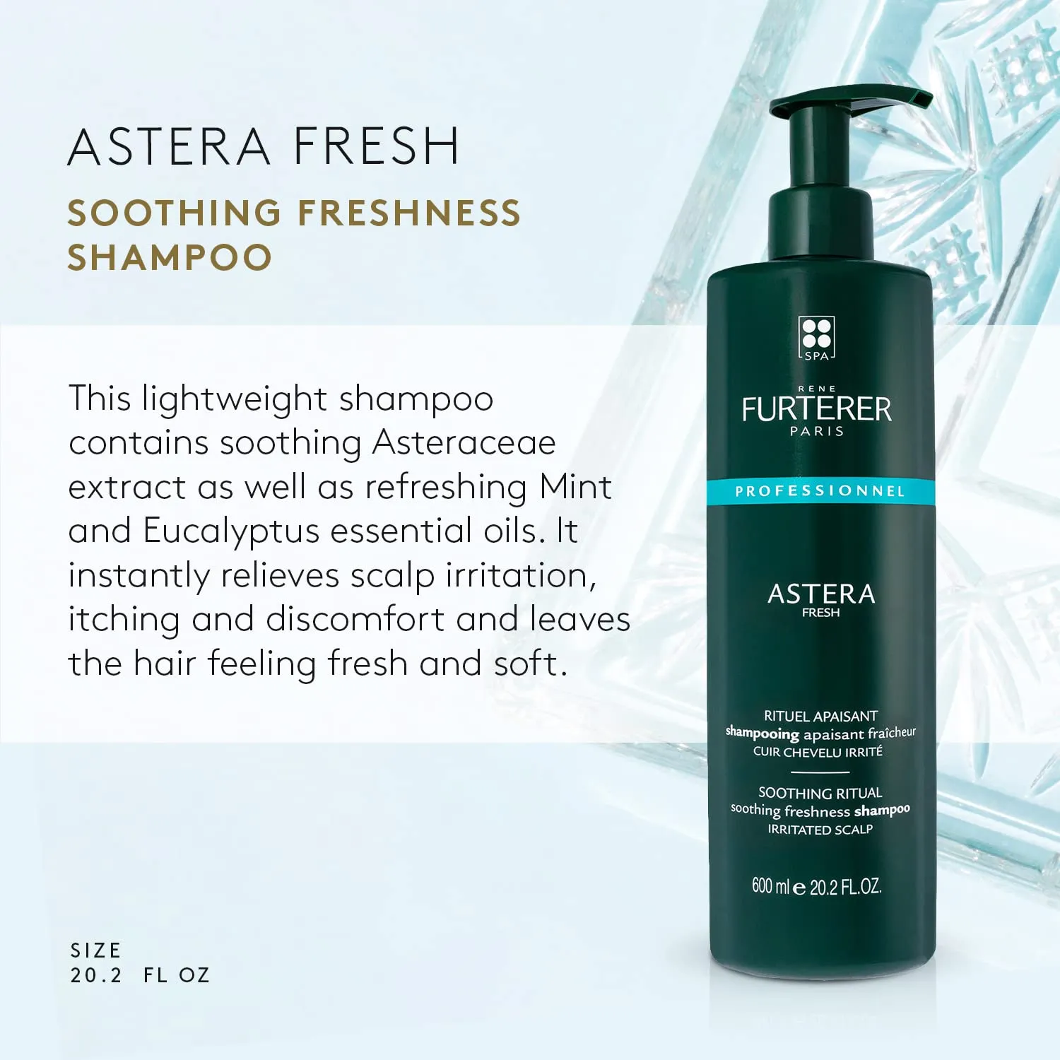 Rene Furterer ASTERA FRESH Soothing Freshness Shampoo - Relieve Sensitive Scalps - Mint & Eucalyptus - Paraben & Silicone-Free