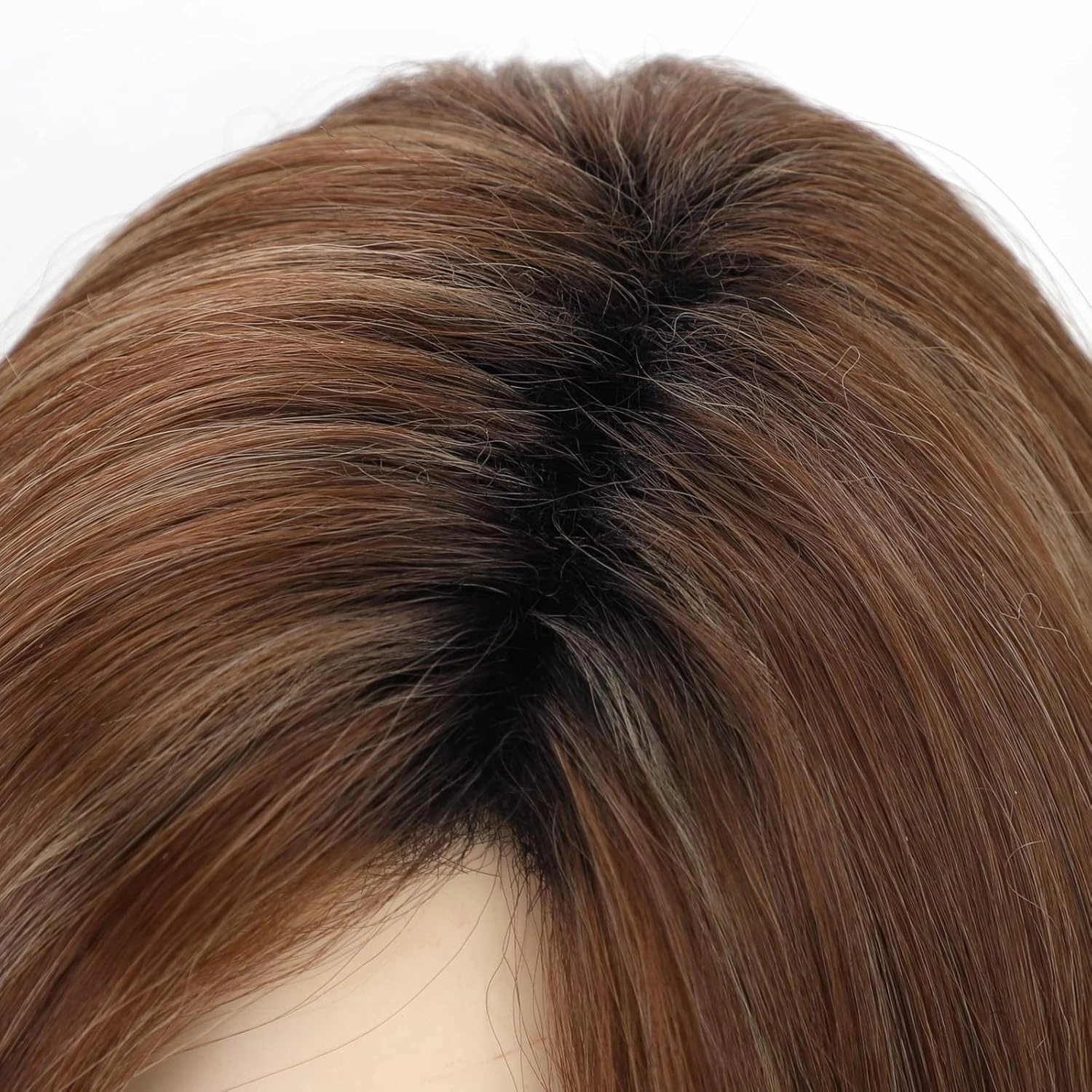 RENERSHOW Ombre Blonde Highlights Bob Short Wigs for White Women Mixed Brown Synthetic Wig Strawberry Blonde Medium Length Wigs Straight Bob