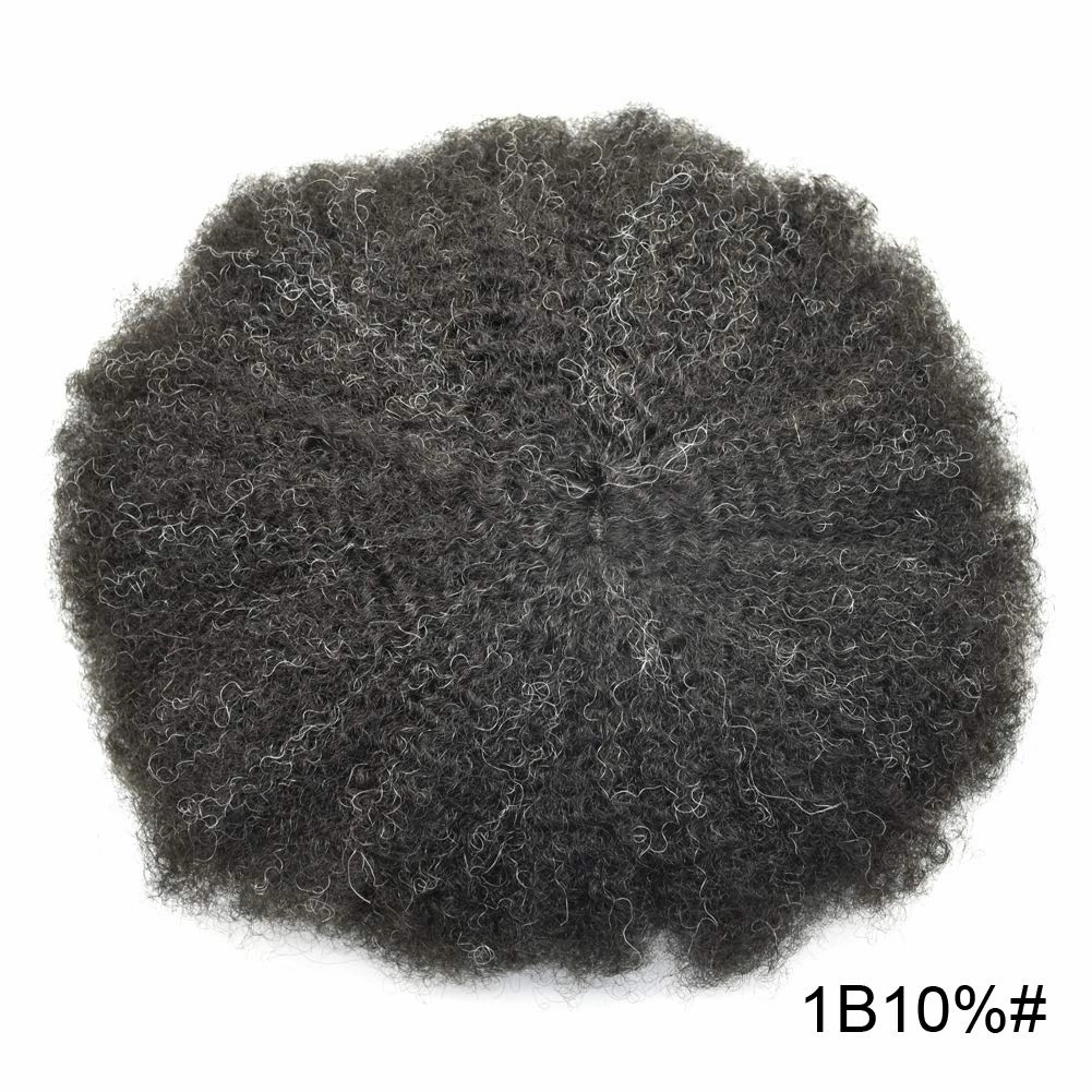 RESHE Afro Hair Unit for Black Men Afro Toupee Hair System for Black Men Brazilian Real Human Hair Toupee Transparent HD Lace Afro Hair Piece 8X10 6MM #1B10#1B OFF BLACK 10% GREY