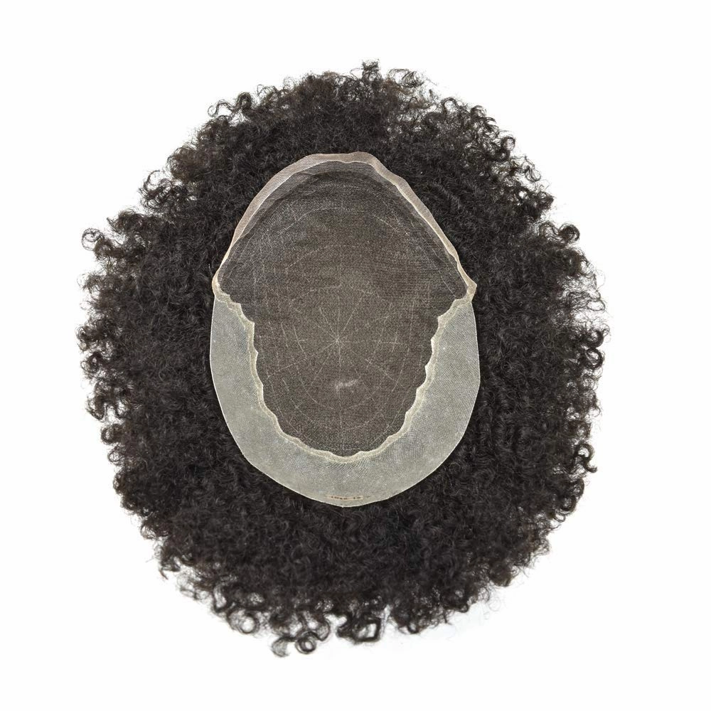 RESHE Afro Hair Unit for Black Men Afro Toupee Hair System for Black Men Brazilian Real Human Hair Toupee Transparent HD Lace Afro Hair Piece 8X10 6MM #1B10#1B OFF BLACK 10% GREY