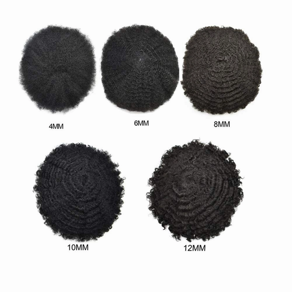 RESHE Afro Hair Unit for Black Men Afro Toupee Hair System for Black Men Brazilian Real Human Hair Toupee Transparent HD Lace Afro Hair Piece 8X10 6MM #1B10#1B OFF BLACK 10% GREY