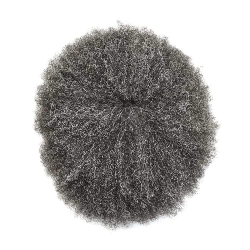 RESHE Afro Hair Unit for Black Men Afro Toupee Hair System for Black Men Brazilian Real Human Hair Toupee Transparent HD Lace Afro Hair Piece 8X10 6MM #1B30#1B OFF BLACK 30% GREY