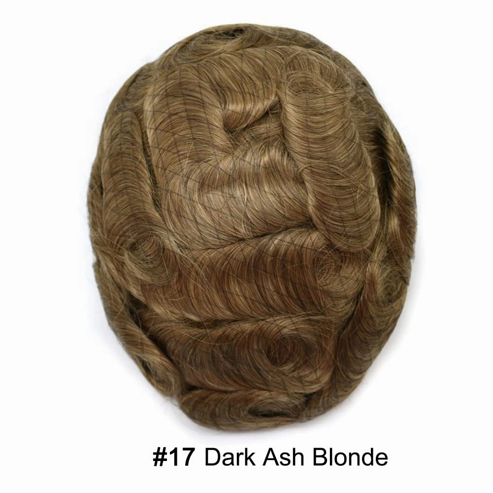 RESHE Hair System For Mens Toupee Human Hair Replacement System Durable Fine Welded Mono Lace Toupee for Men Hair Piece 8X10#17 Dark Ash Blonde 80% Density