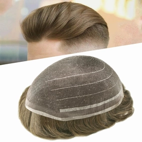 RESHE Hair System For Mens Toupee Human Hair Replacement System Durable Fine Welded Mono Lace Toupee for Men Hair Piece 8X10#17 Dark Ash Blonde 80% Density