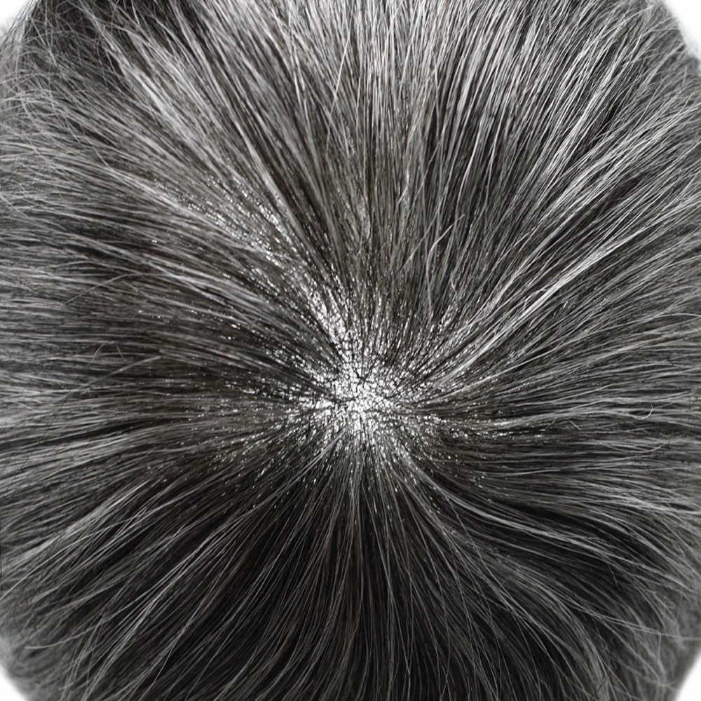 RESHE Hair System For Mens Toupee Human Hair Replacement System Durable Fine Welded Mono Lace Toupee for Men Hair Piece 8X10#1B50#1B Off Black 50% Grey 80% Density
