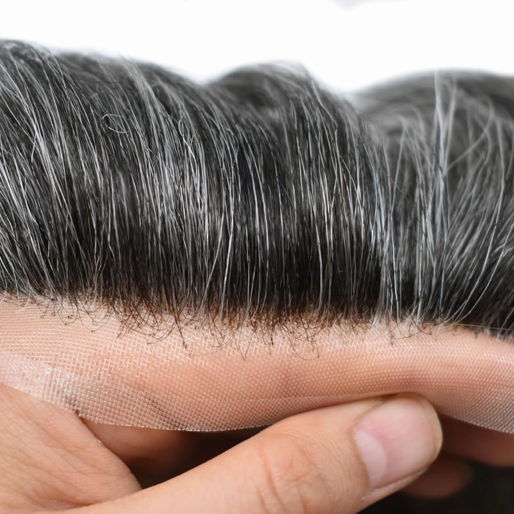 RESHE Hair System For Mens Toupee Human Hair Replacement System Durable Fine Welded Mono Lace Toupee for Men Hair Piece 8X10#1B50#1B Off Black 50% Grey 80% Density
