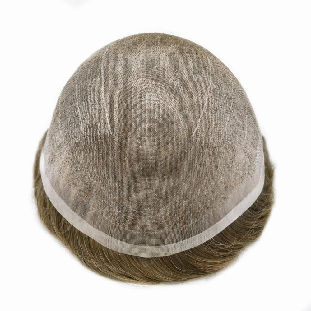 RESHE Lace Hair System for Men Hair Pieces Fine Welded Lace Toupee For Mens Human Hair Replacement Systems Toupee Hair for Men Hair Piece 8X10#610#6 Light Brown 10% Grey 80% Density
